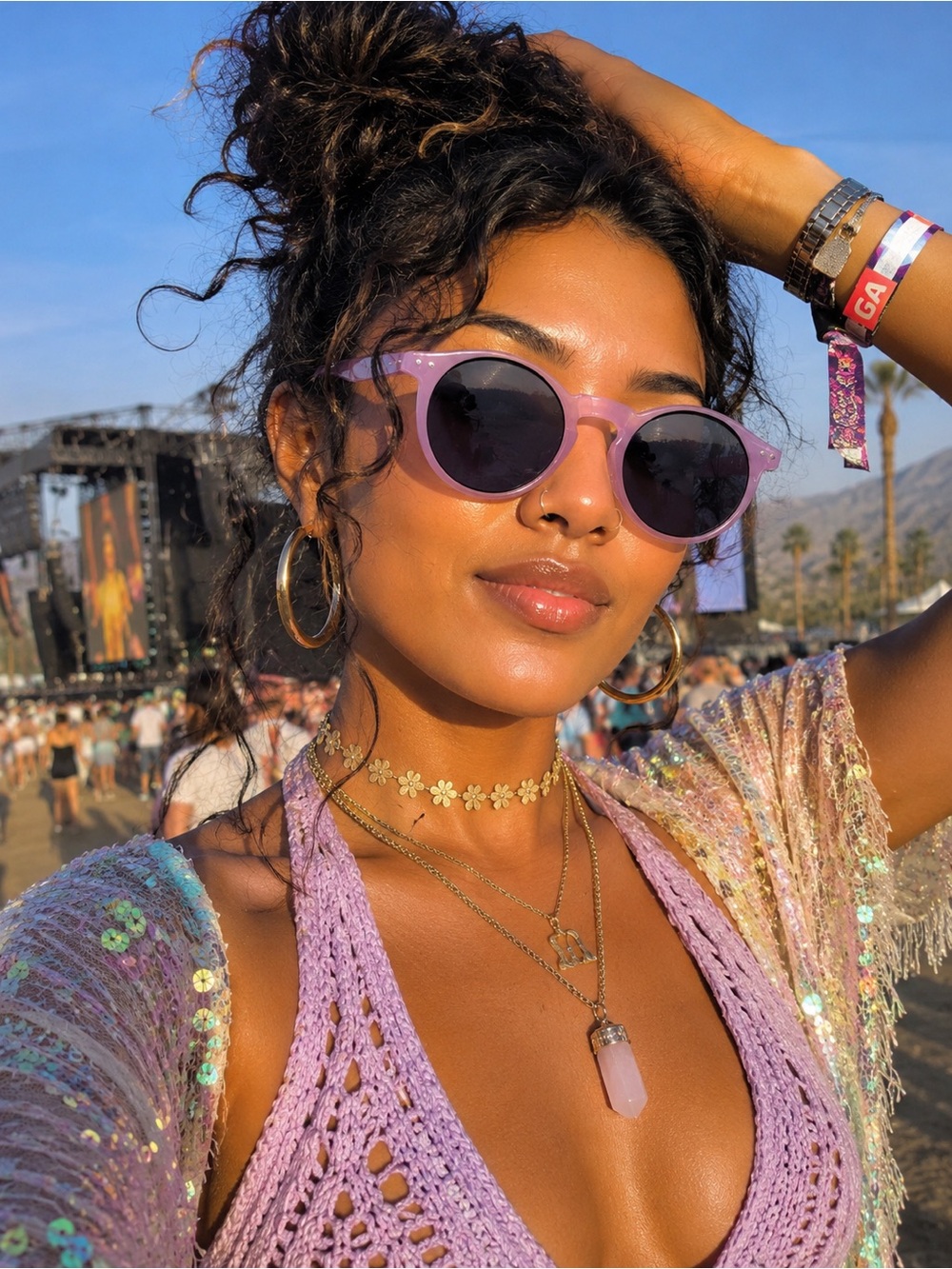 Incognito Sunglasses Pastel Purple Round  Retro Festival Statement Shades Boho